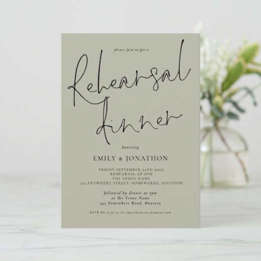 Invitation Élégant Script Mariage de répétition Dîner Lumière (Debout devant)