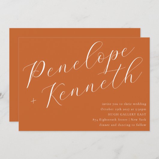 Invitation Élégant Script Mariage élégant Chaud Terracotta (Devant / Derrière)