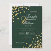 Invitation Élégant Script Mariage Gold Confetti Emerald Green (Devant)
