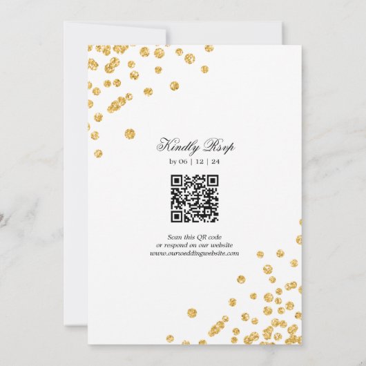 Invitation Élégant Script Mariage Gold Confetti QR RSVP (Dos)