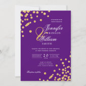 Invitation Élégant Script Mariage Gold Confetti violet (Devant)