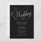 Invitation Élégant script Mariage noir et blanc (Devant)