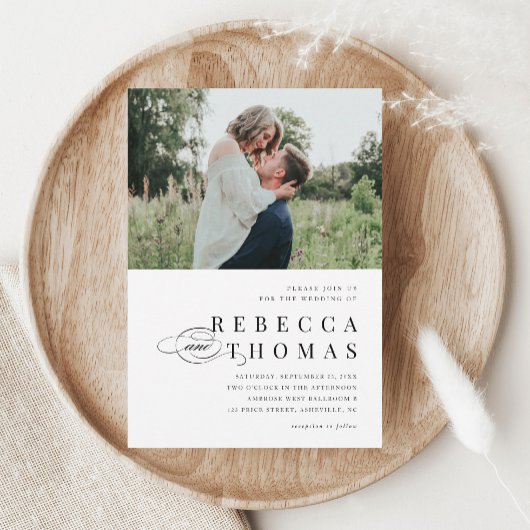 Invitation Élégant script Mariage noir et blanc