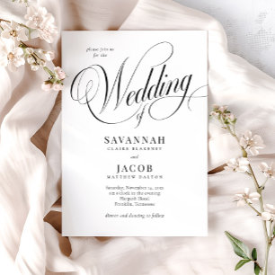 Invitation Élégant script Mariage noir et blanc