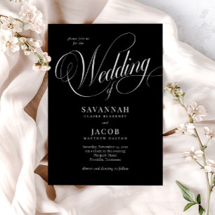 Invitation Élégant script Mariage noir et blanc