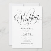 Invitation Élégant script Mariage noir et blanc (Devant)
