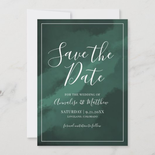 Invitation Élégant Script mariage vert Enregistrer la date (Devant)