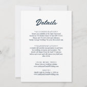 Invitation Élégant Script Marine bleu et blanc Mariage modern (Dos)
