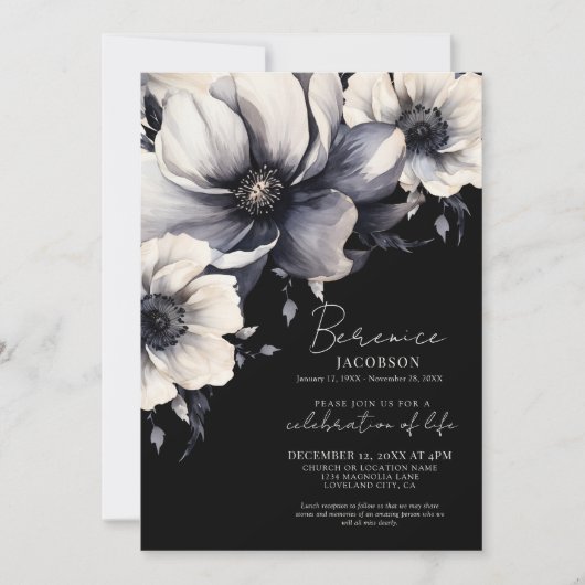 Invitation Élégant Script Memorial Célébration De La Vie (Devant)