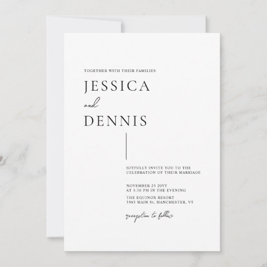 Invitation Élégant script minimal moderne Mariage B&W (Devant)