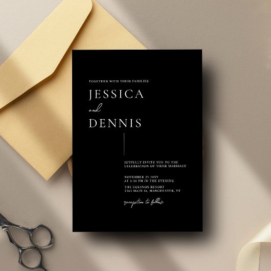 Invitation Élégant script minimal moderne Mariage B&W