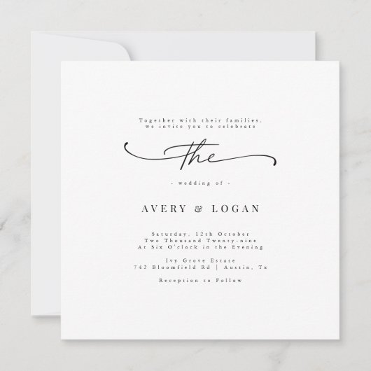 Invitation Élégant script minimaliste Carré Mariage (Devant)