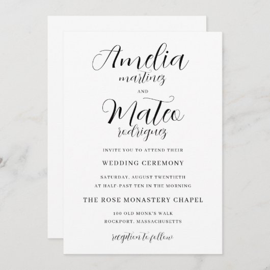 Invitation Élégant script minimaliste Mariage moderne (Devant / Derrière)