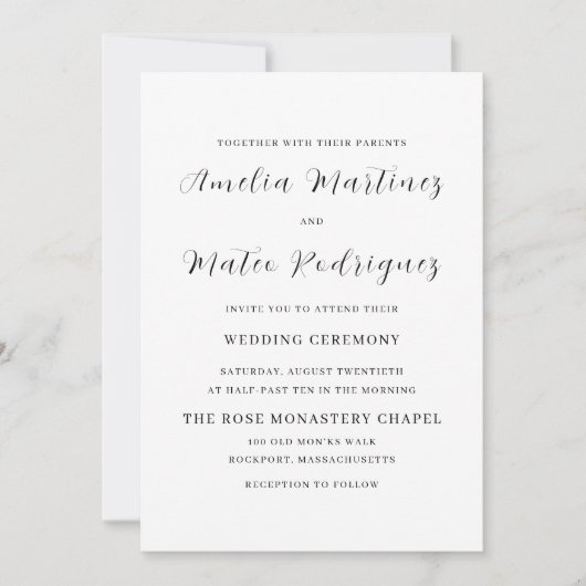 Invitation Élégant script minimaliste Mariage moderne (Devant)