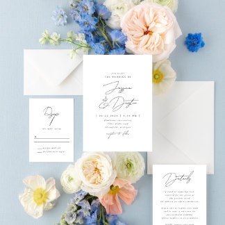 Invitation Élégant script minimaliste Mariage noir et blanc