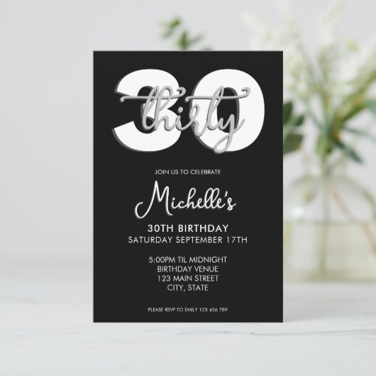 Invitation Élégant script moderne 30e anniversaire (Debout devant)