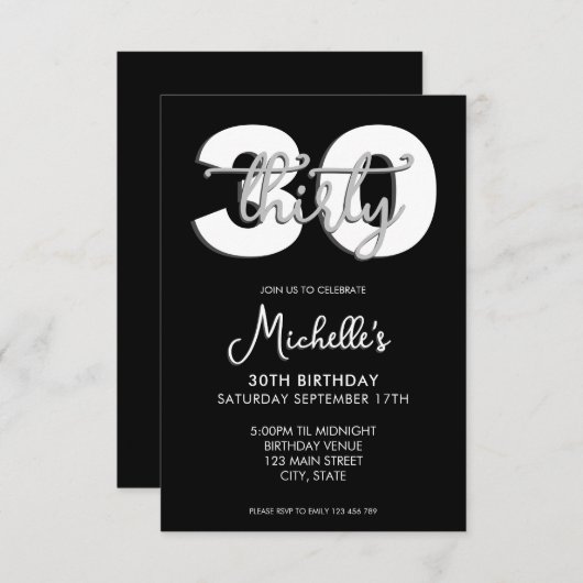 Invitation Élégant script moderne 30e anniversaire (Devant / Derrière)
