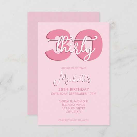 Invitation Élégant script moderne 30e anniversaire (Devant / Derrière)