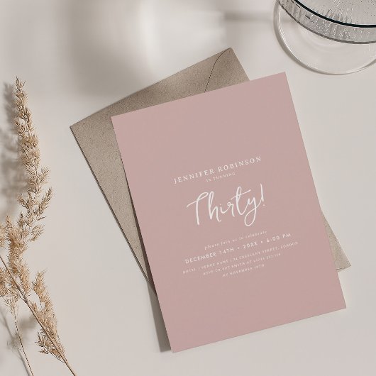 Invitation Élégant script moderne 30e anniversaire Dusty rose