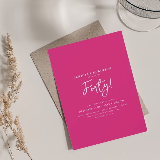 Invitation Élégant script moderne 40e anniversaire Hot rose