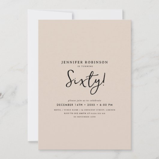 Invitation Élégant Script moderne 60e Anniversaire Champagne (Devant)
