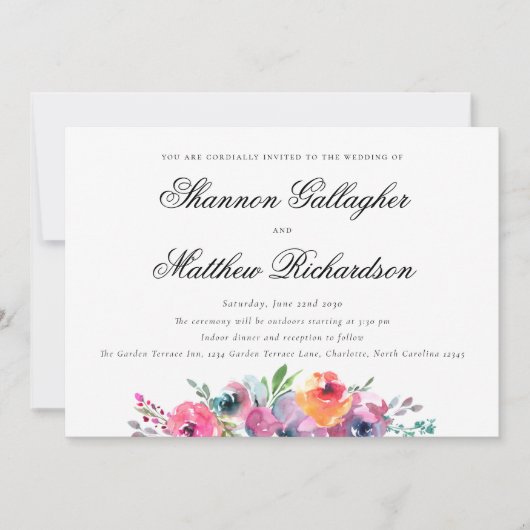 Invitation Élégant Script Moderne Aquarelle Mariage Floral (Devant)