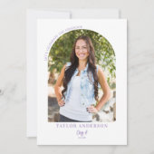 Invitation Élégant Script moderne Arc Photo Lilac Grad Party (Devant)