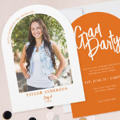 Invitation Elégant Script Moderne Arch Photo Orange Grad Part
