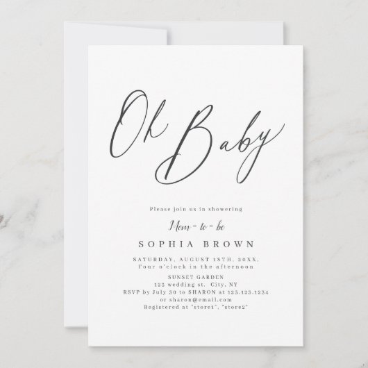Invitation Élégant script moderne baby shower minimal invitat (Devant)