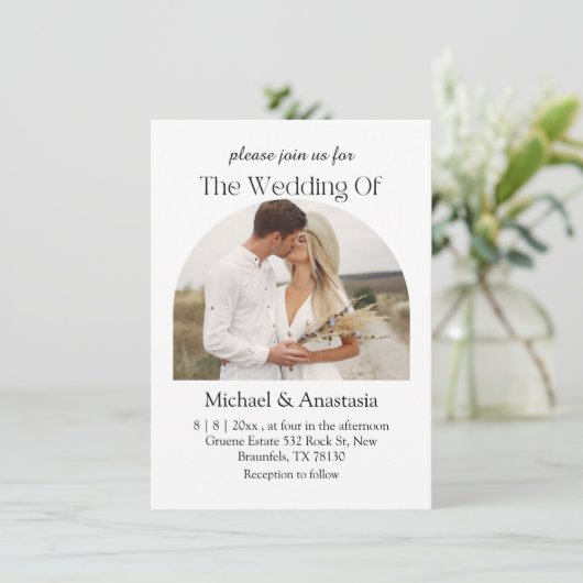 Invitation élégant script moderne boho arch photo mariage (Debout devant)