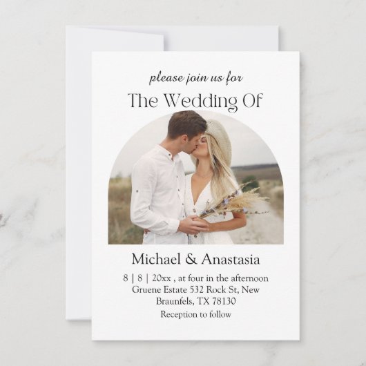 Invitation élégant script moderne boho arch photo mariage (Devant)