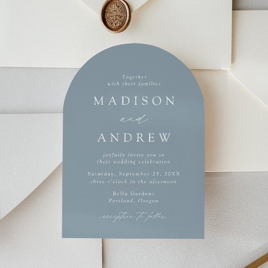 Invitation Élégant script moderne Dusty Blue Arch Mariage
