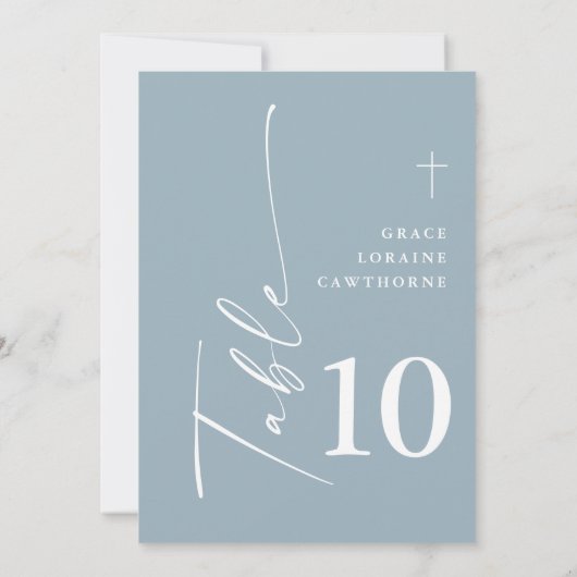 Invitation Élégant Script moderne Dusty Blue Table Numéros (Dos)