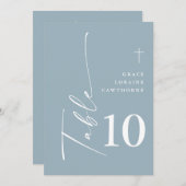 Invitation Élégant Script moderne Dusty Blue Table Numéros (Devant / Derrière)