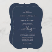 Invitation Élégant script moderne Mariage bleu et bleu marine (Devant / Derrière)