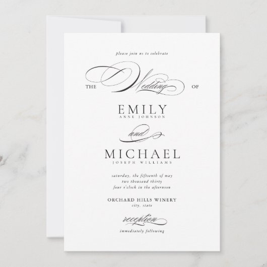 Invitation Élégant script moderne Mariage classique (Devant)