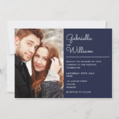 Invitation Élégant script moderne Mariage photo bleu marine (Devant)