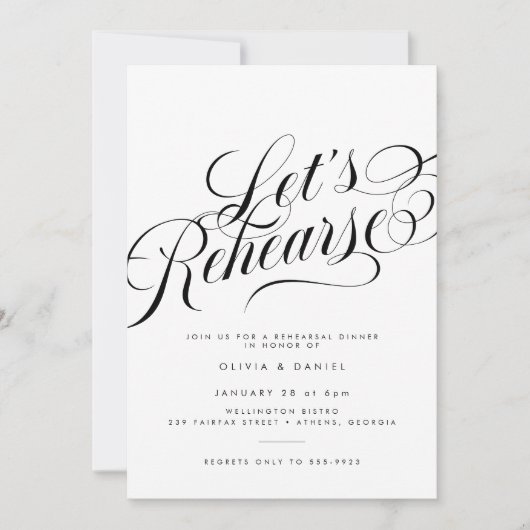 Invitation Élégant Script Moderne Mariage Répétition Dîner (Devant)