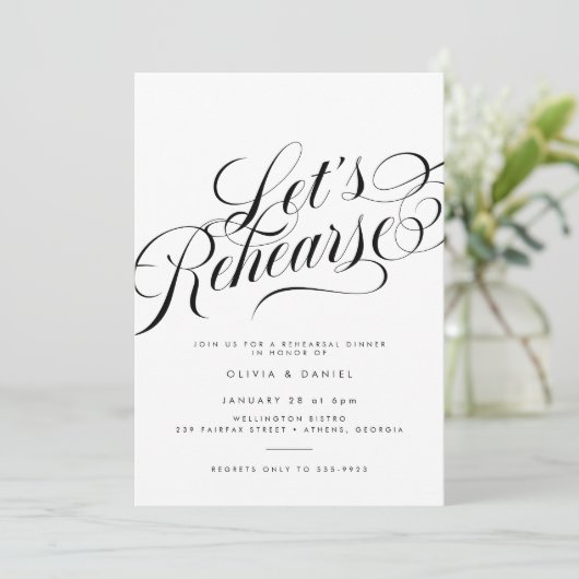 Invitation Élégant Script Moderne Mariage Répétition Dîner (Debout devant)