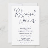 Invitation Élégant script moderne Marine Blue Rehearsal Dîner (Devant)