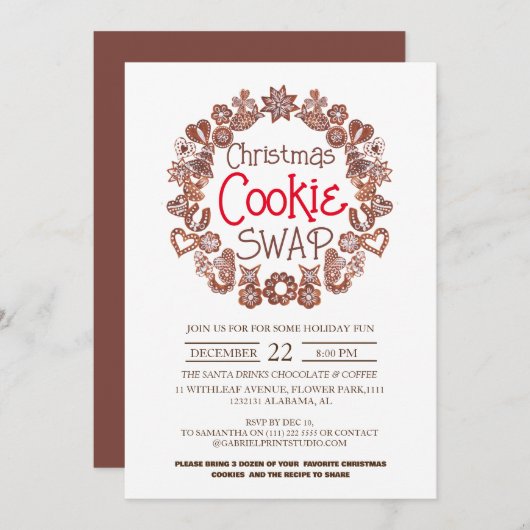 Invitation Élégant script moderne Noël Cookie Swap Party (Devant / Derrière)