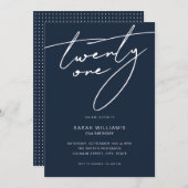 Invitation Élégant Script moderne Noir 21e fête d'anniversair (Devant / Derrière)