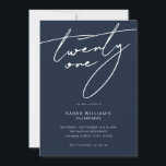 Invitation Élégant Script moderne Noir 21e fête d'anniversair<br><div class="desc">Invitation minimaliste moderne à 21e anniversaire avec design simple avec élégante typographie manuscrite.</div>