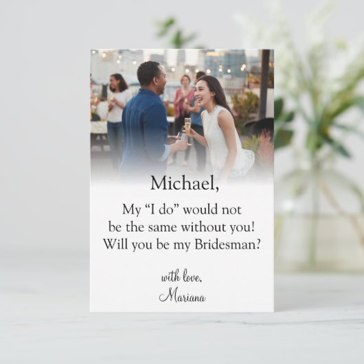 Invitation élégant script moderne photo bridesman proposition (Debout devant)