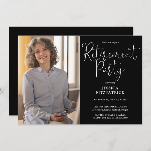 Invitation Élégant script moderne Photo Parti de retraite (Devant / Derrière)