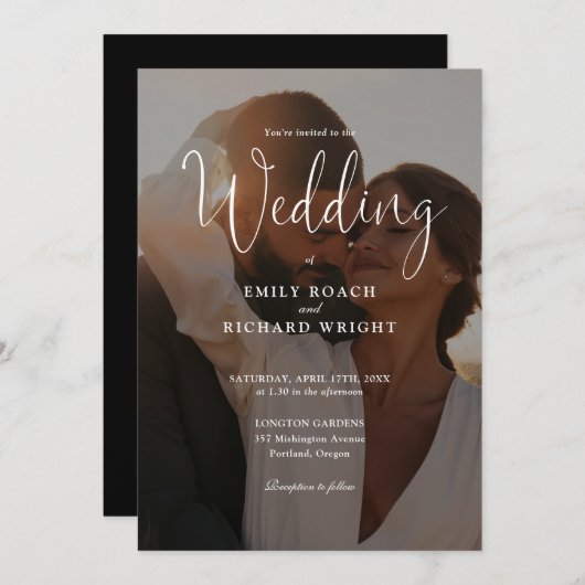 Invitation Élégant script moderne QR Code Mariage photo (Devant / Derrière)