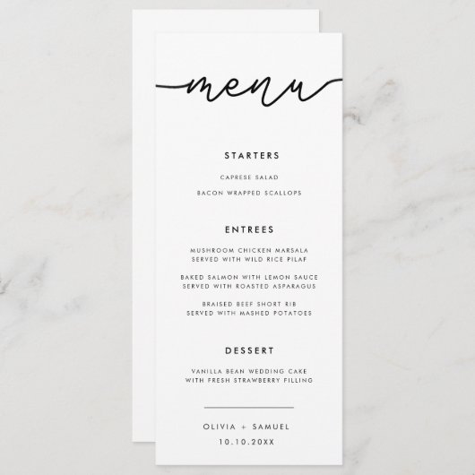 Invitation Élégant Script Moderne Simple Mariage Menu Invitat (Devant / Derrière)