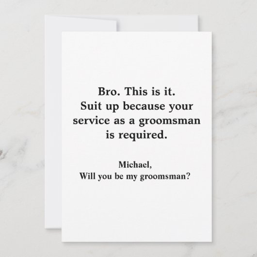 Invitation élégant script moderne tuxedo groomsman propositio (Dos)