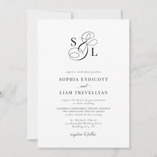 Invitation Élégant script Monogramme Mariage officiel (Devant)