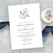 Invitation Élégant script Monogramme Mariage officiel